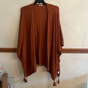 Garnet Hill Terra Cotta Open front Organic Cotton and Linen Ruana Size Large